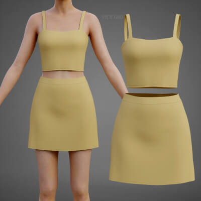 Cami Crop Top Mini Skirt Clothing Asset - Two Piece Outfit