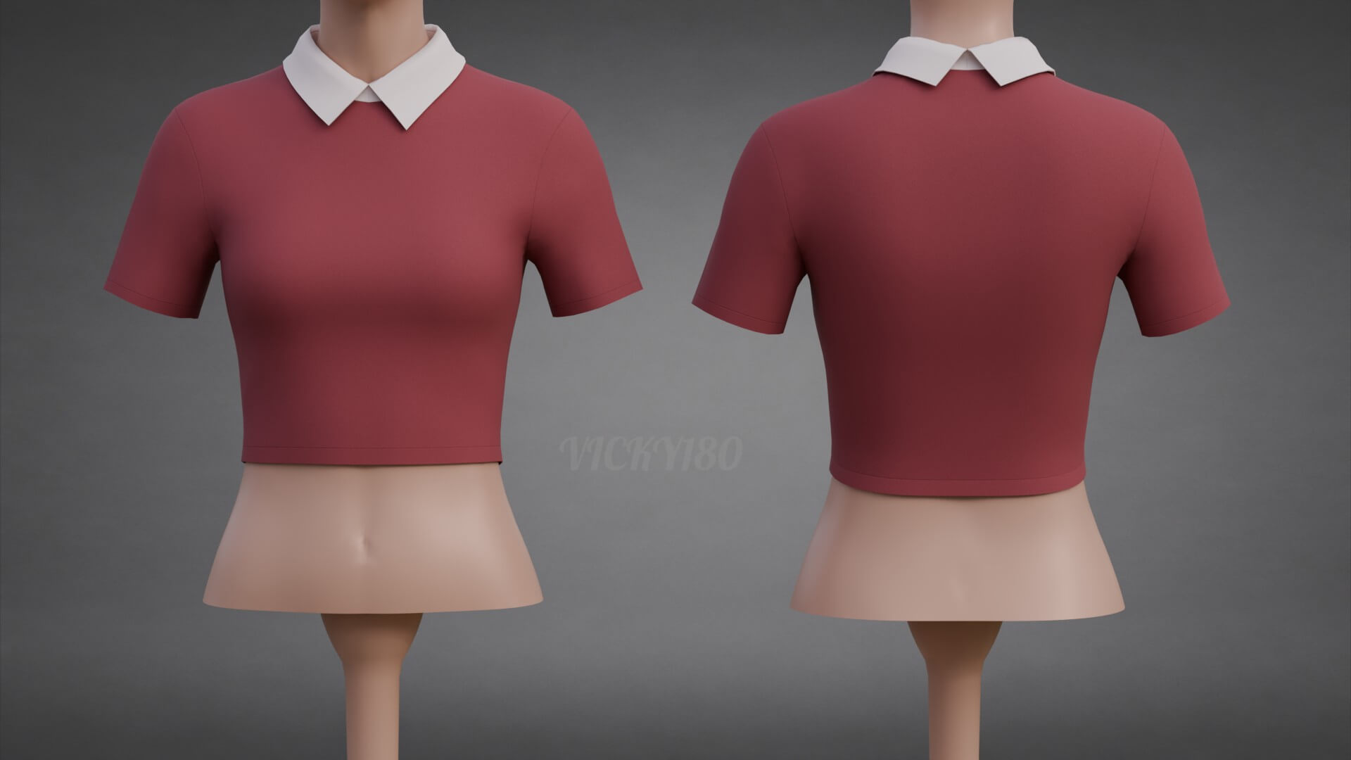 Collared Crop Top Two-Tone Polo Shirt 3D Model
