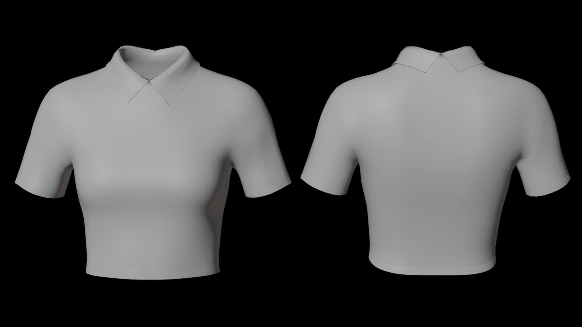 Collared Crop Top Two-Tone Polo Shirt 3D Model