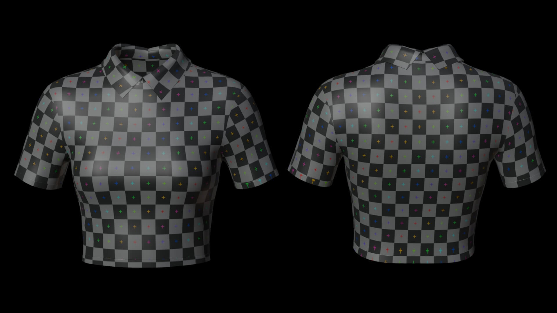 Collared Crop Top Two-Tone Polo Shirt 3D Model