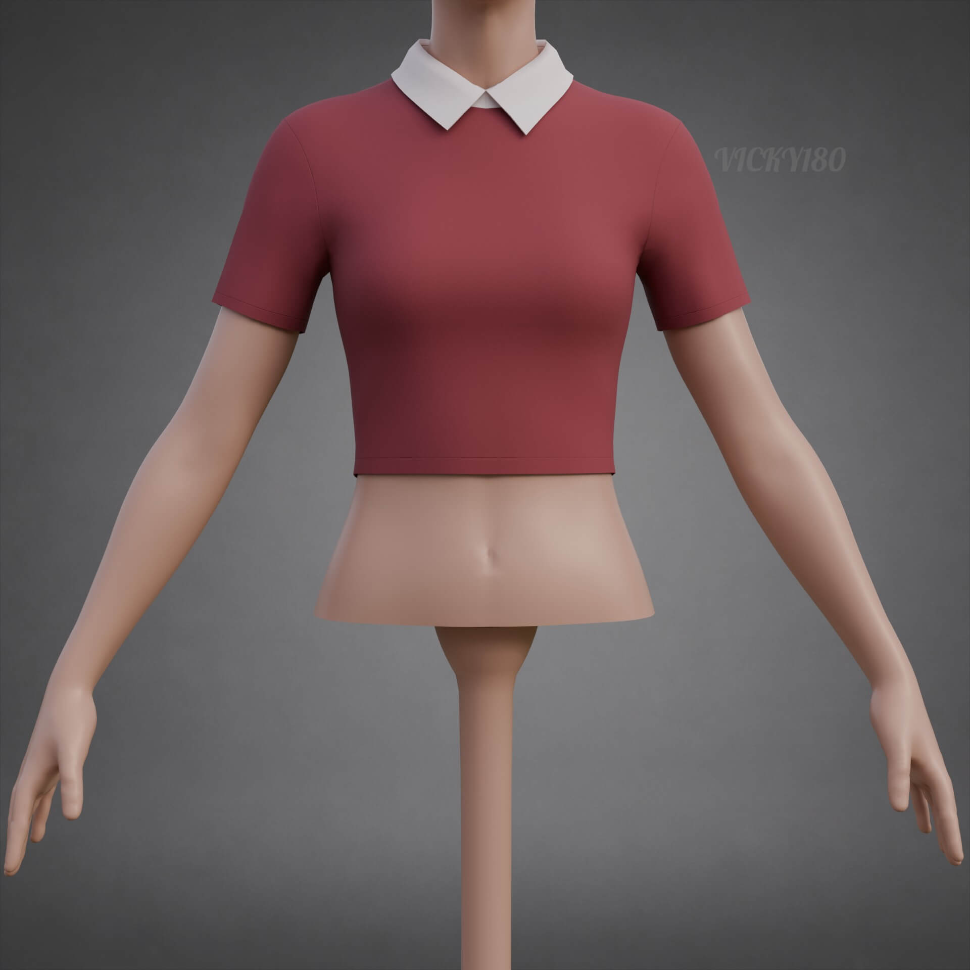 Collared Crop Top Two-Tone Polo Shirt 3D Model