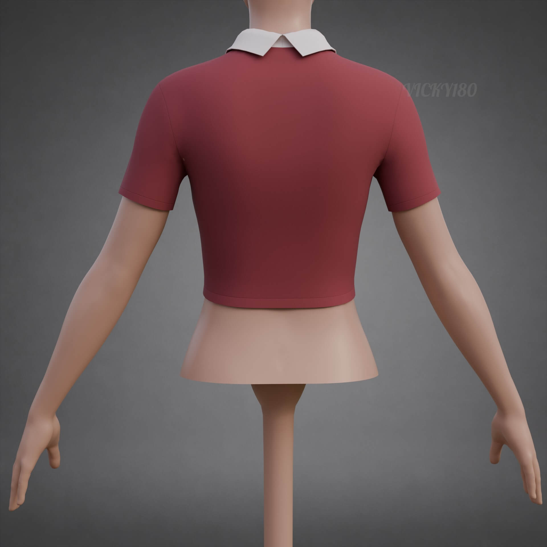 Collared Crop Top Two-Tone Polo Shirt 3D Model