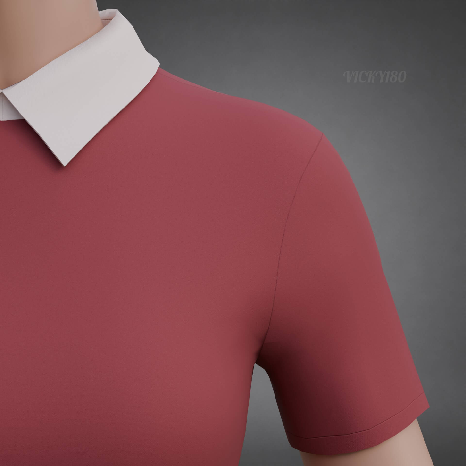 Collared Crop Top Two-Tone Polo Shirt 3D Model