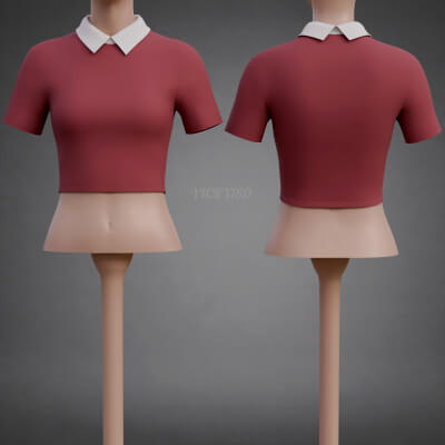 Collared Crop Top Two-Tone Polo Shirt
