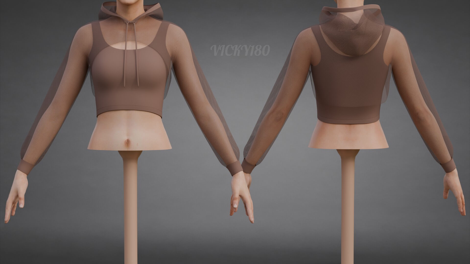Mesh Crop Top Hoodie Sweatshirt &amp Tank Top - Female Sweater 3D Model