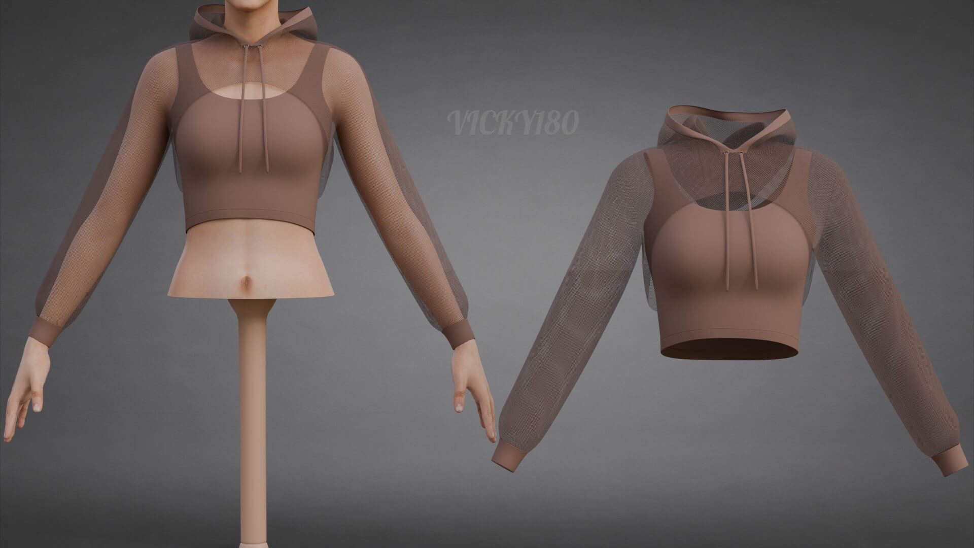 Mesh Crop Top Hoodie Sweatshirt &amp Tank Top - Female Sweater 3D Model