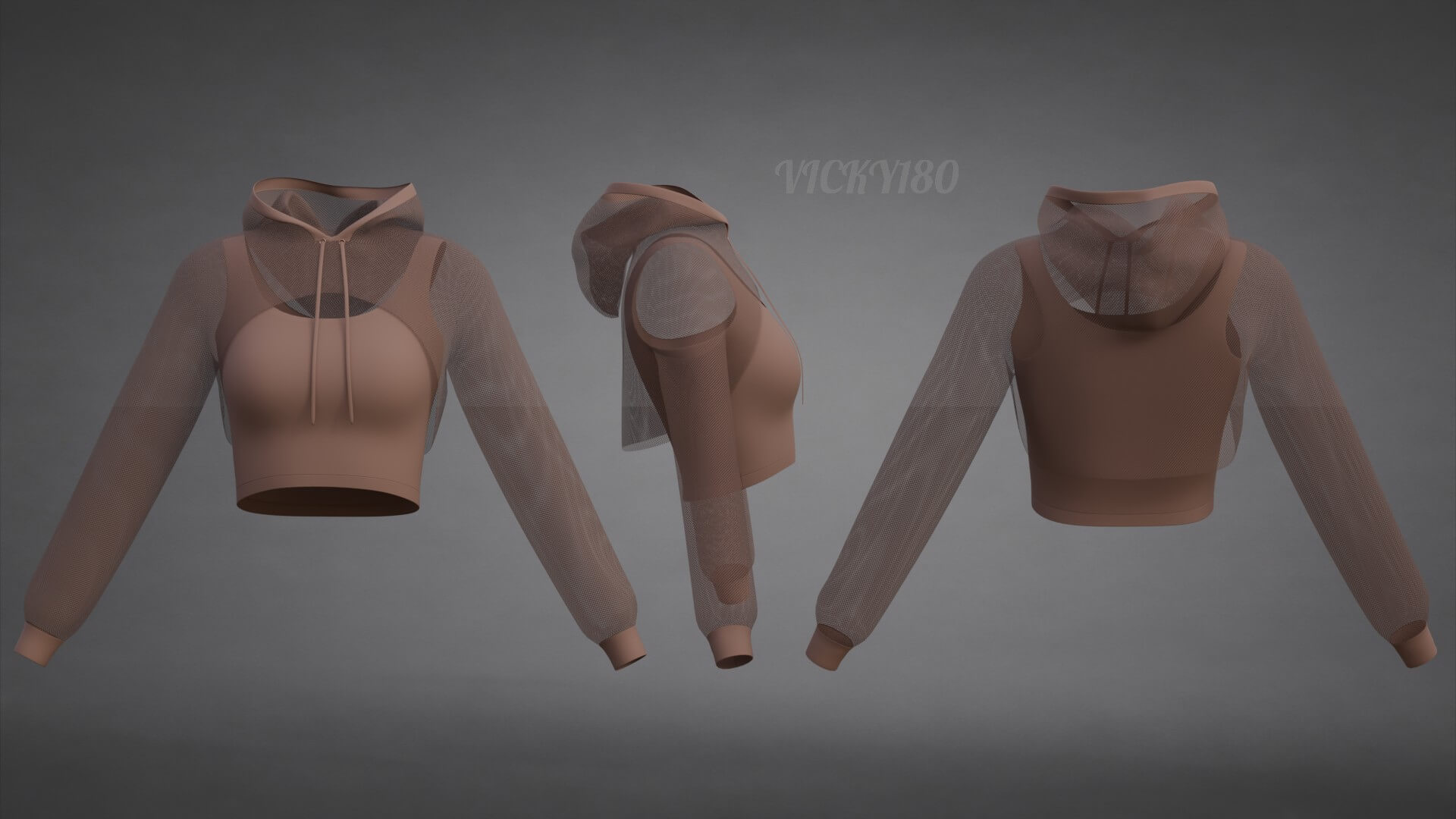 Mesh Crop Top Hoodie Sweatshirt &amp Tank Top - Female Sweater 3D Model