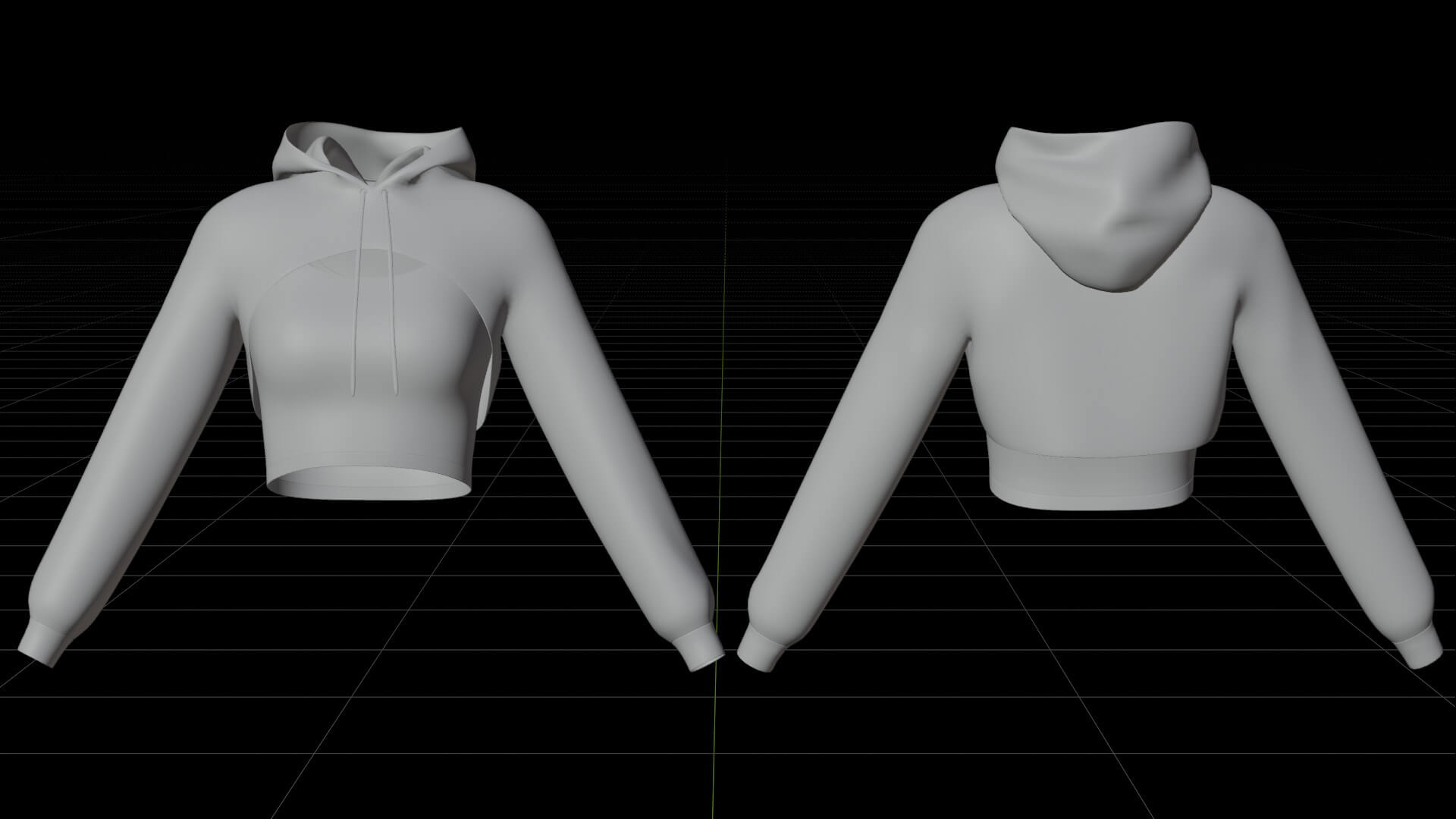 Mesh Crop Top Hoodie Sweatshirt & Tank Top - Female Sweater 3D Model