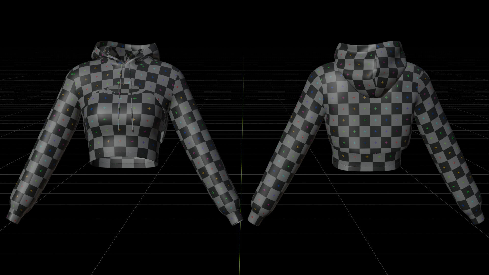 Mesh Crop Top Hoodie Sweatshirt & Tank Top - Female Sweater 3D Model