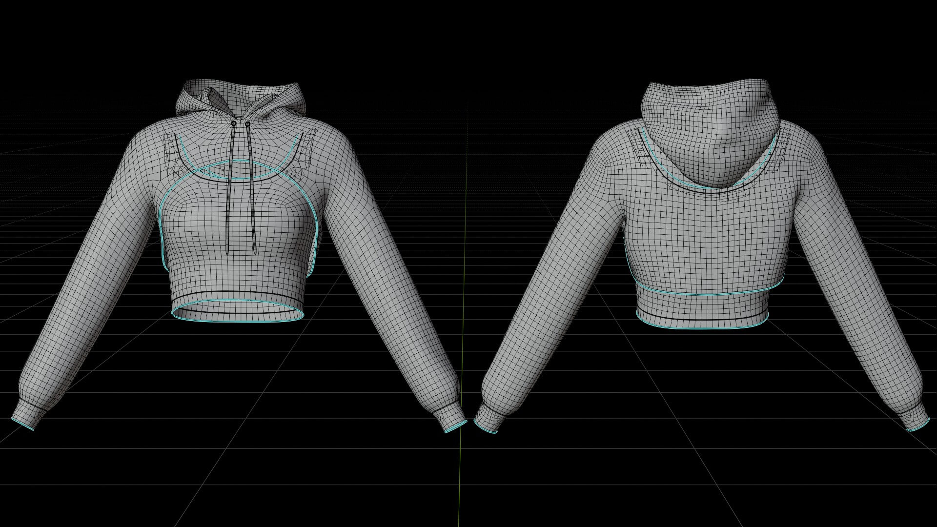 Mesh Crop Top Hoodie Sweatshirt &amp Tank Top - Female Sweater 3D Model