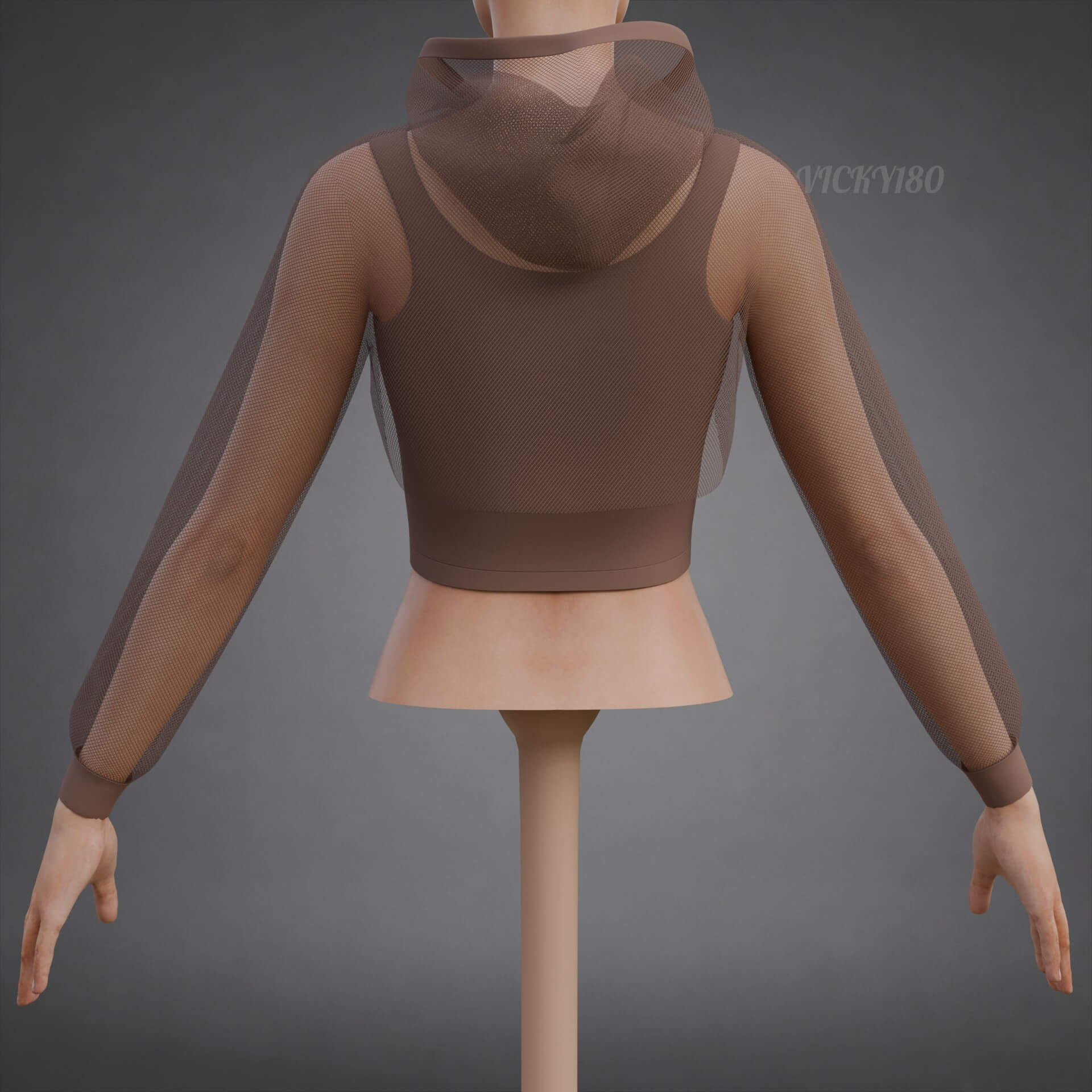 Mesh Crop Top Hoodie Sweatshirt &amp Tank Top - Female Sweater 3D Model