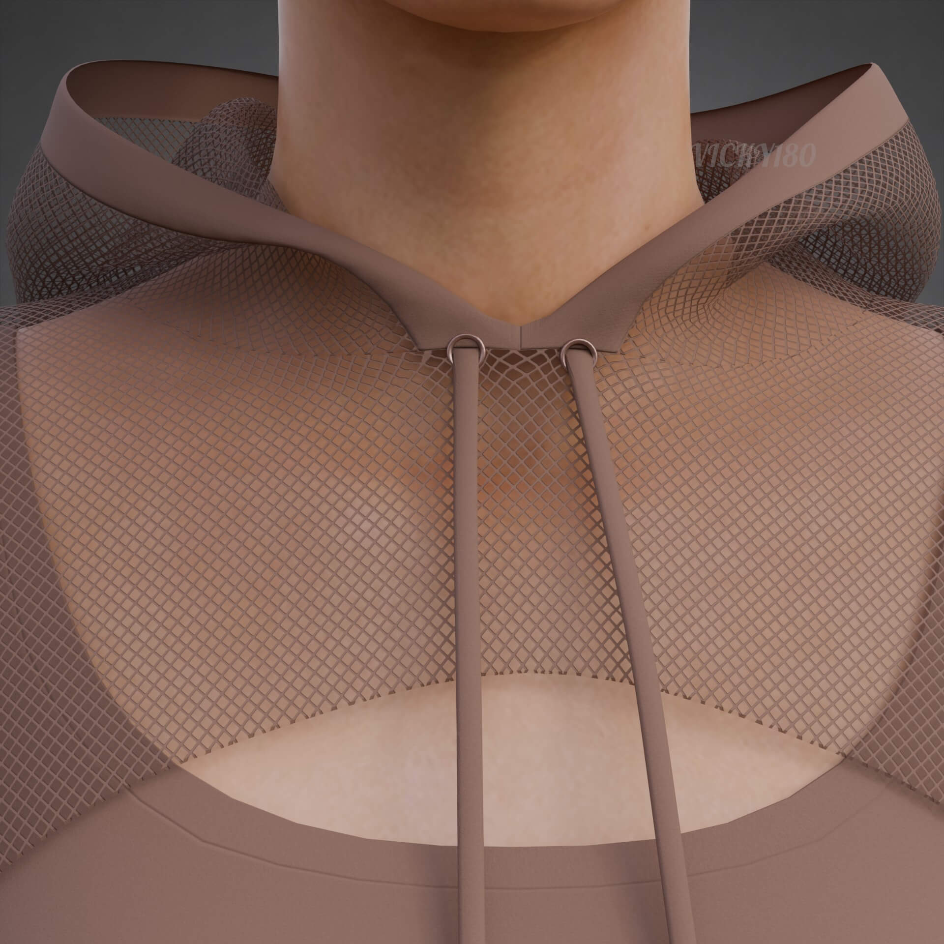 Mesh Crop Top Hoodie Sweatshirt & Tank Top - Female Sweater 3D Model