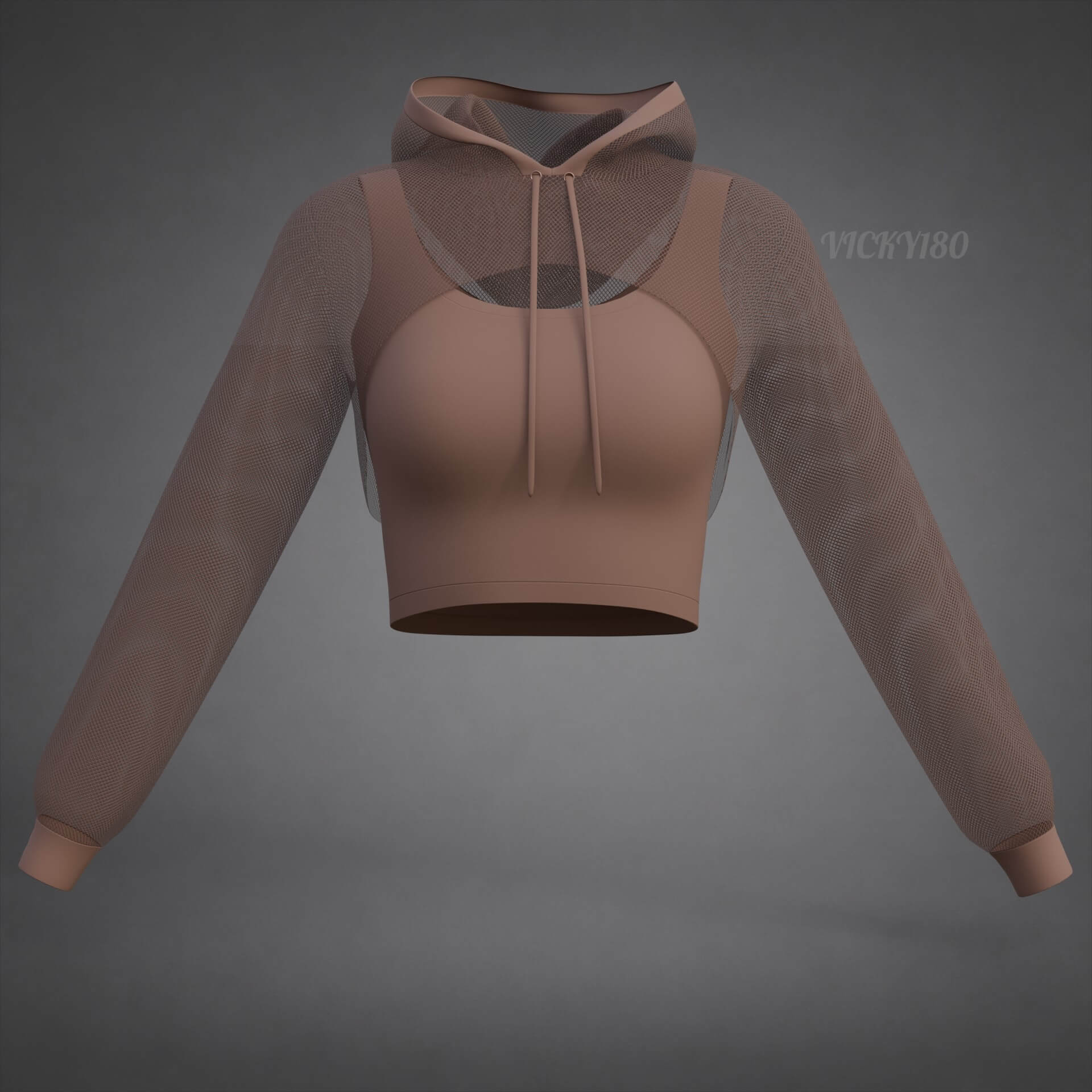 Mesh Crop Top Hoodie Sweatshirt &amp Tank Top - Female Sweater 3D Model