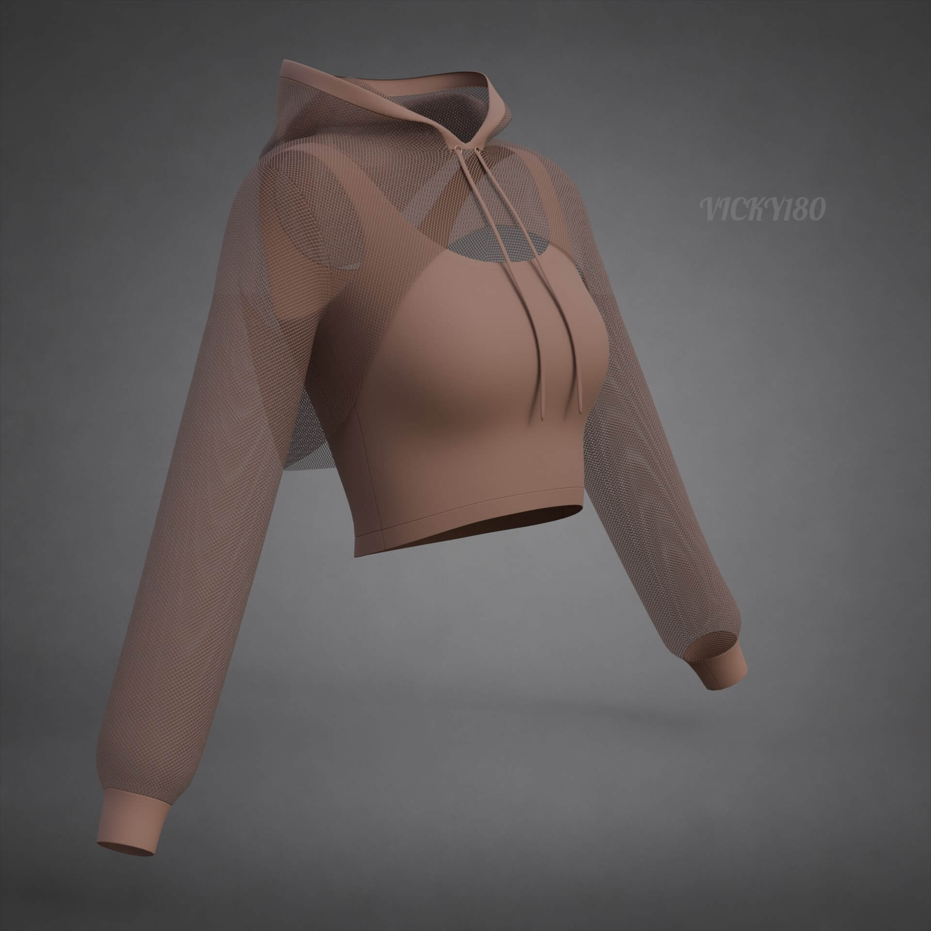 Mesh Crop Top Hoodie Sweatshirt & Tank Top - Female Sweater 3D Model