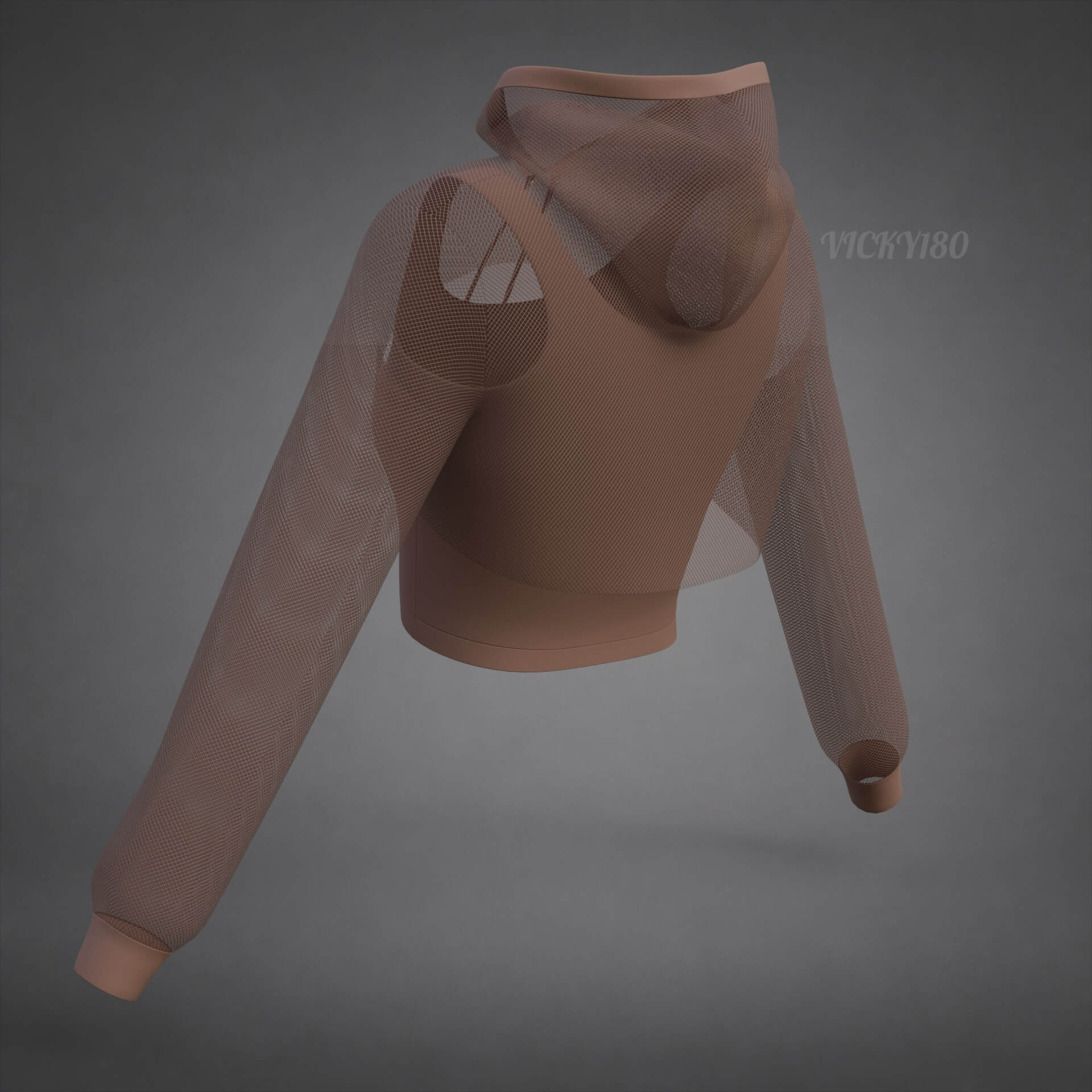 Mesh Crop Top Hoodie Sweatshirt & Tank Top - Female Sweater 3D Model