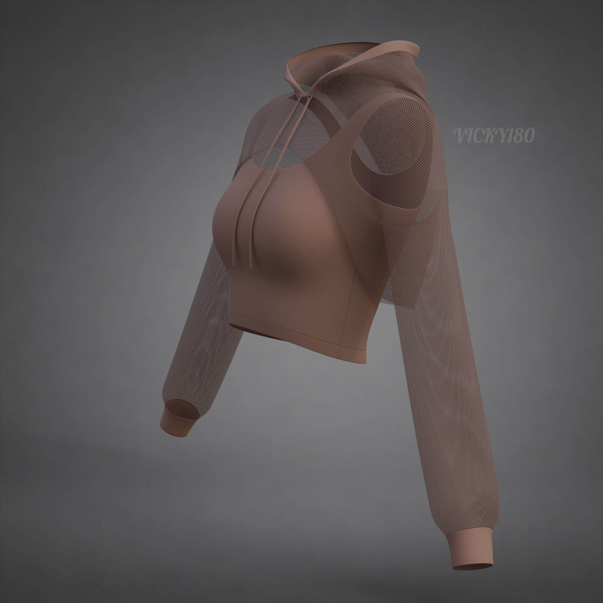 Mesh Crop Top Hoodie Sweatshirt &amp Tank Top - Female Sweater 3D Model