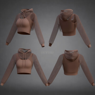 Mesh Crop Top Hoodie Sweatshirt & Tank Top - Female Sweater