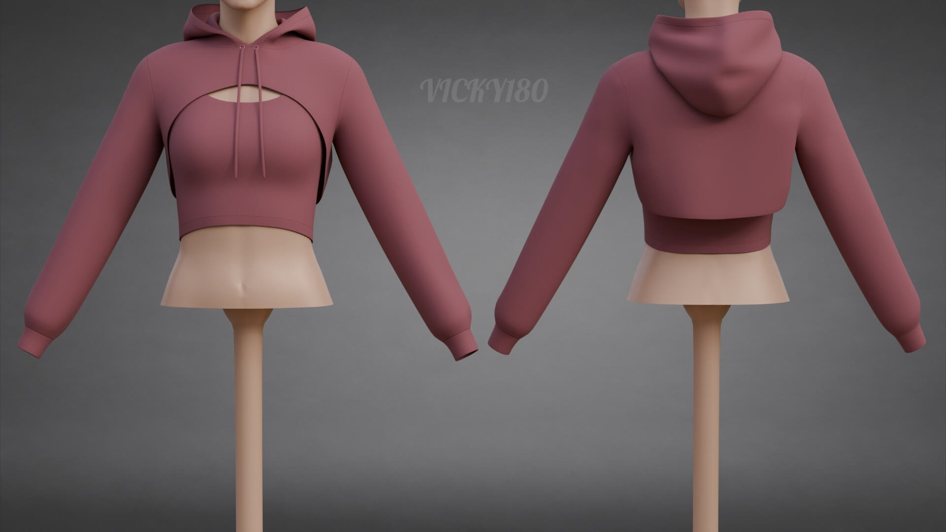 Cropped Hoodie Sweatshirt & Tank Top - Female Sweater 3D Model