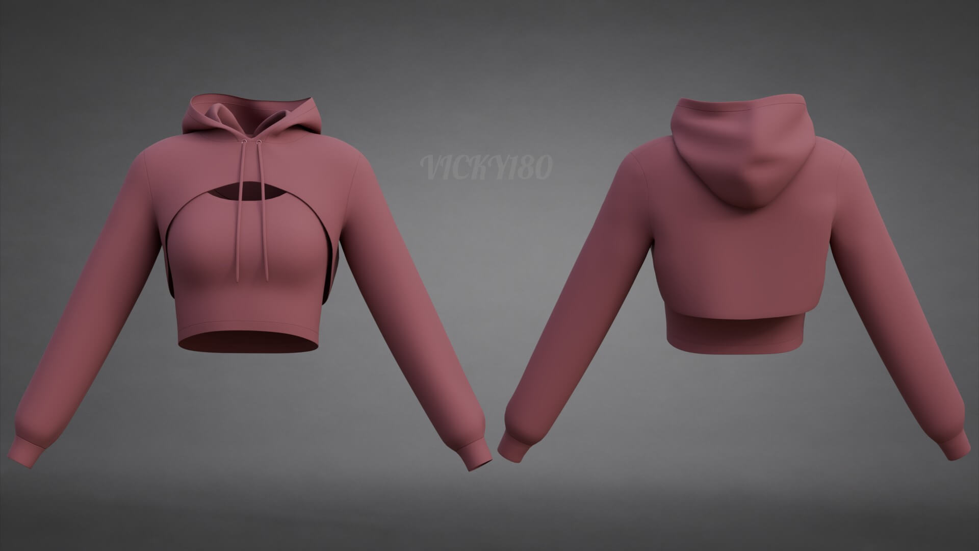 Cropped Hoodie Sweatshirt & Tank Top - Female Sweater 3D Model