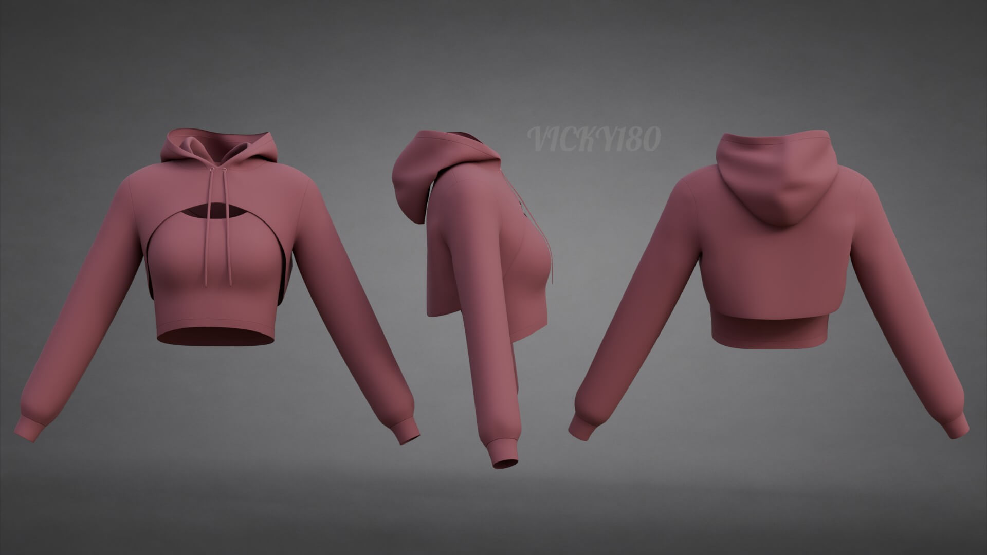 Cropped Hoodie Sweatshirt &amp Tank Top - Female Sweater 3D Model