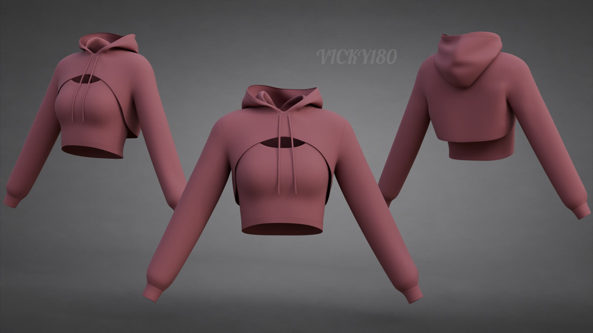 Cropped Hoodie Sweatshirt &amp Tank Top - Female Sweater 3D Model