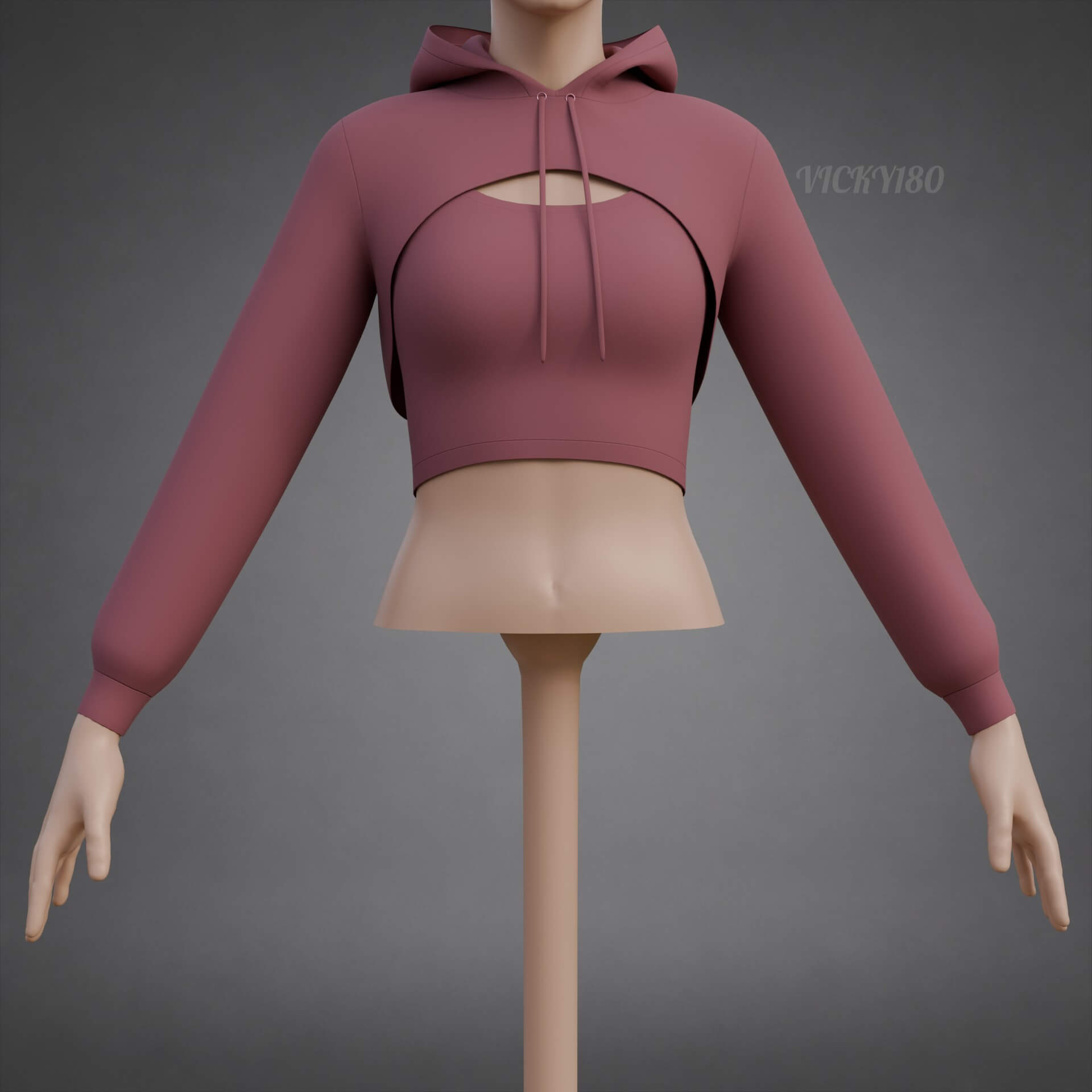 Cropped Hoodie Sweatshirt & Tank Top - Female Sweater 3D Model