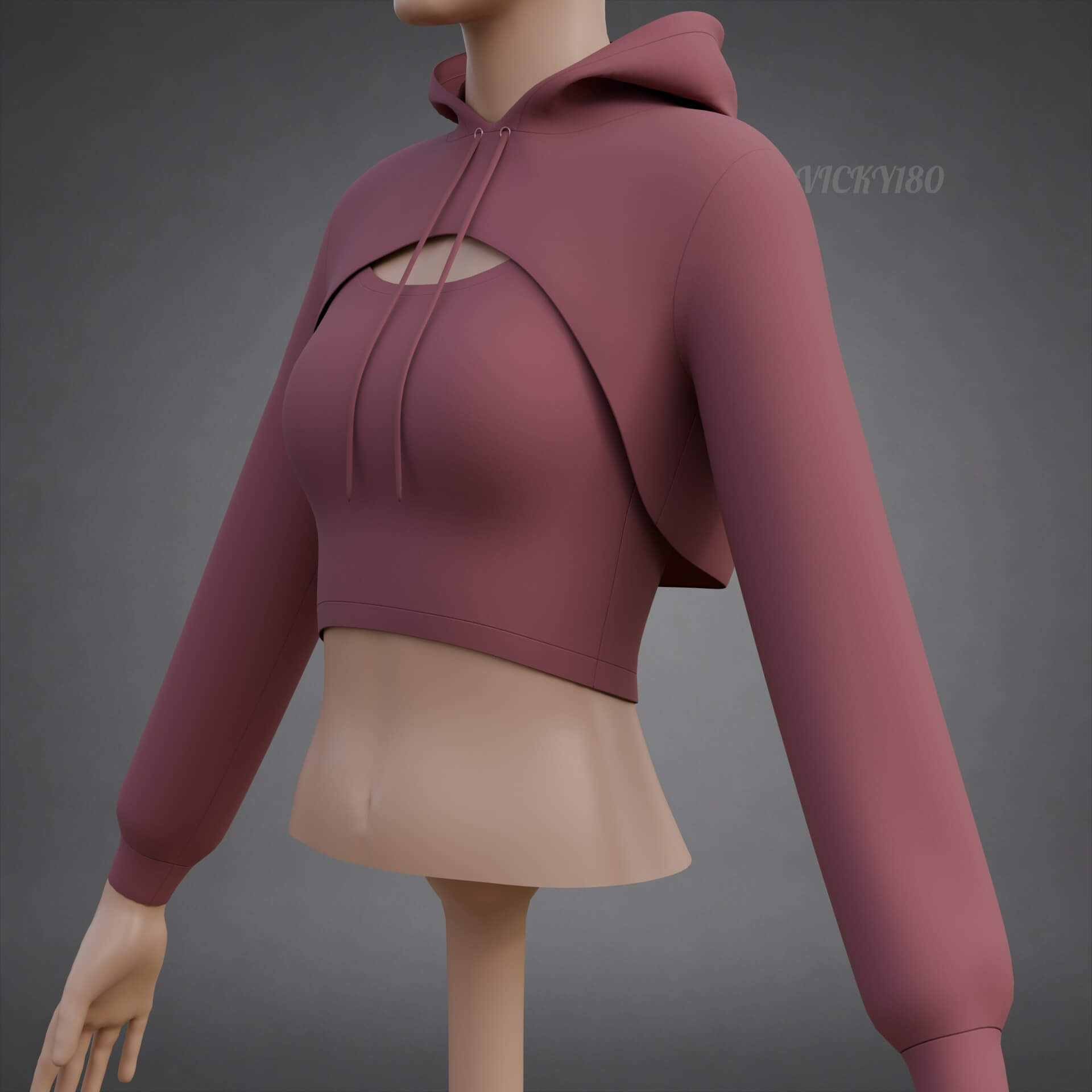 Cropped Hoodie Sweatshirt & Tank Top - Female Sweater 3D Model