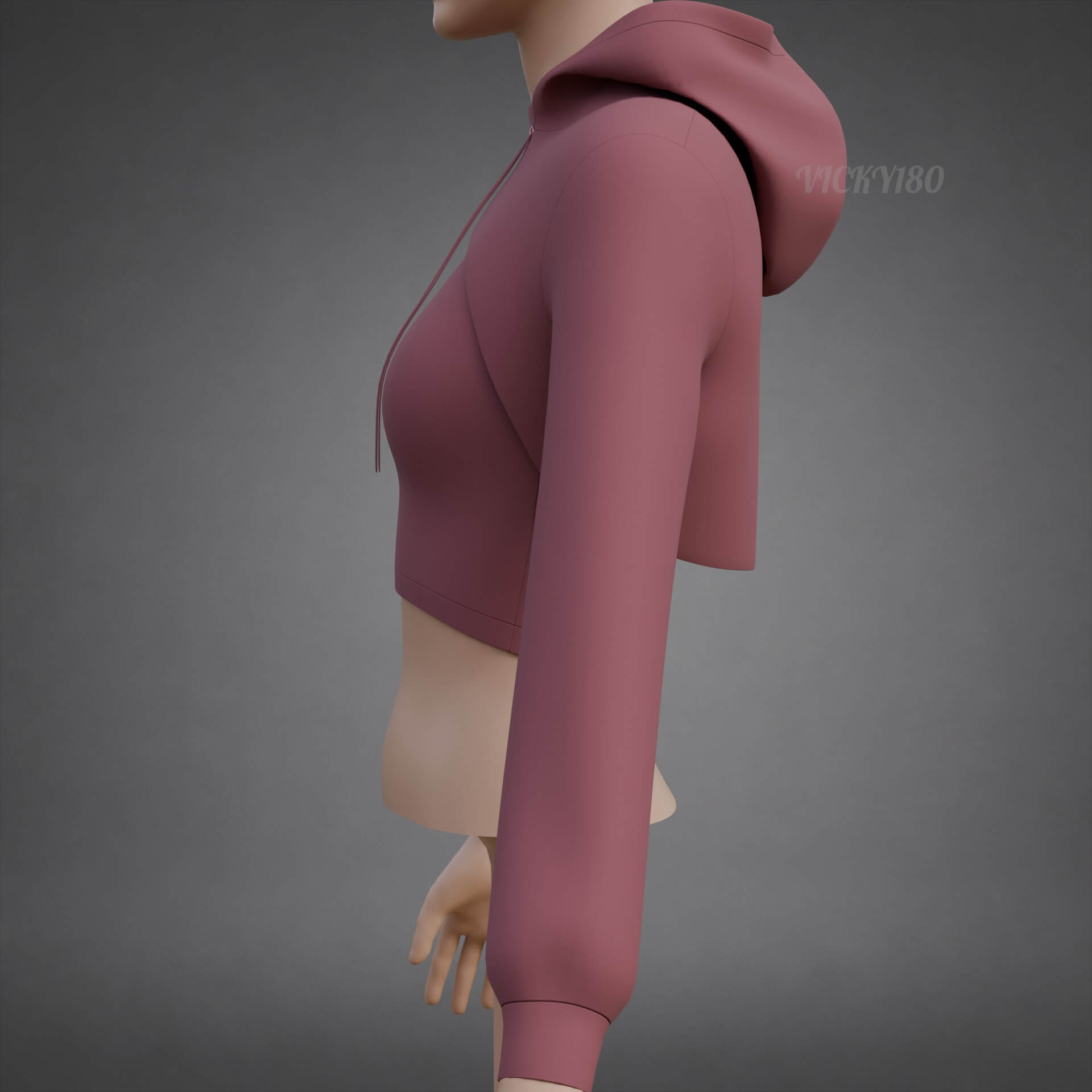 Cropped Hoodie Sweatshirt & Tank Top - Female Sweater 3D Model