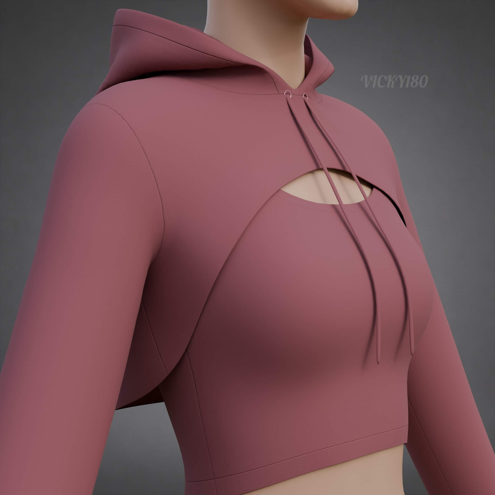Cropped Hoodie Sweatshirt & Tank Top - Female Sweater 3D Model