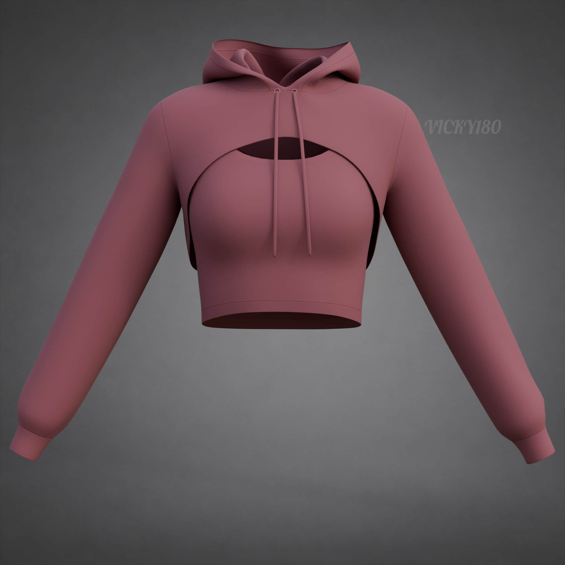 Cropped Hoodie Sweatshirt & Tank Top - Female Sweater 3D Model