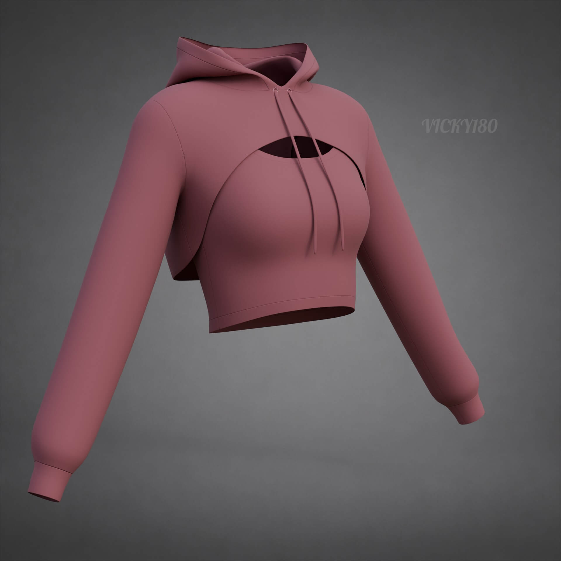 Cropped Hoodie Sweatshirt &amp Tank Top - Female Sweater 3D Model
