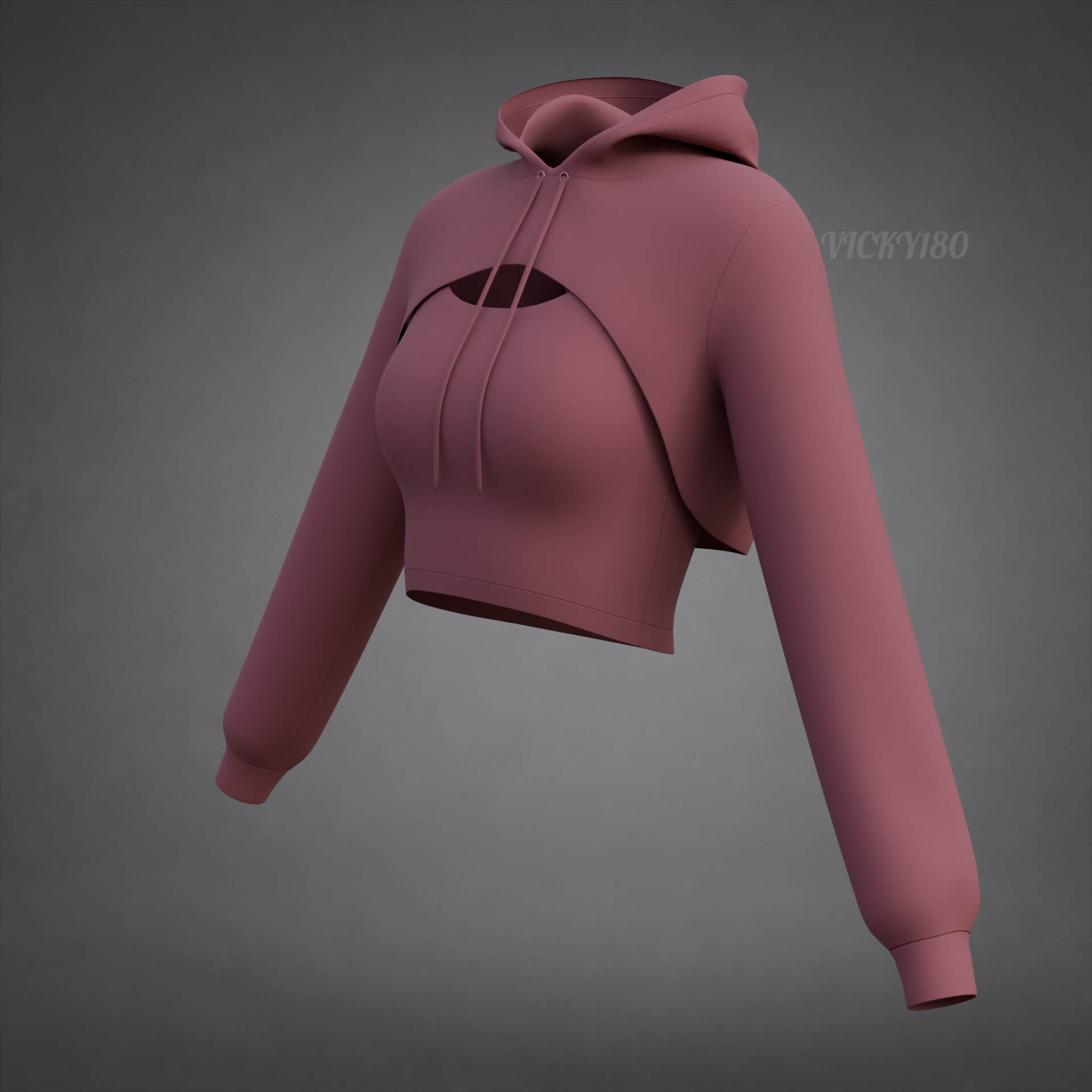 Cropped Hoodie Sweatshirt &amp Tank Top - Female Sweater 3D Model