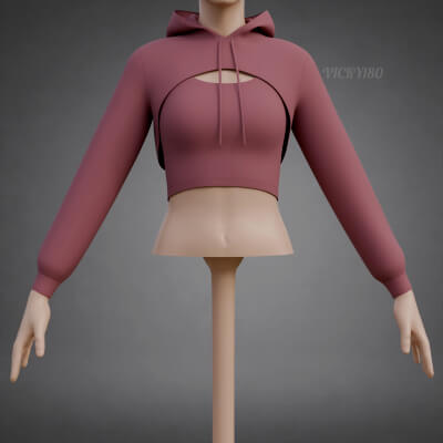 Cropped Hoodie Sweatshirt & Tank Top - Female Sweater