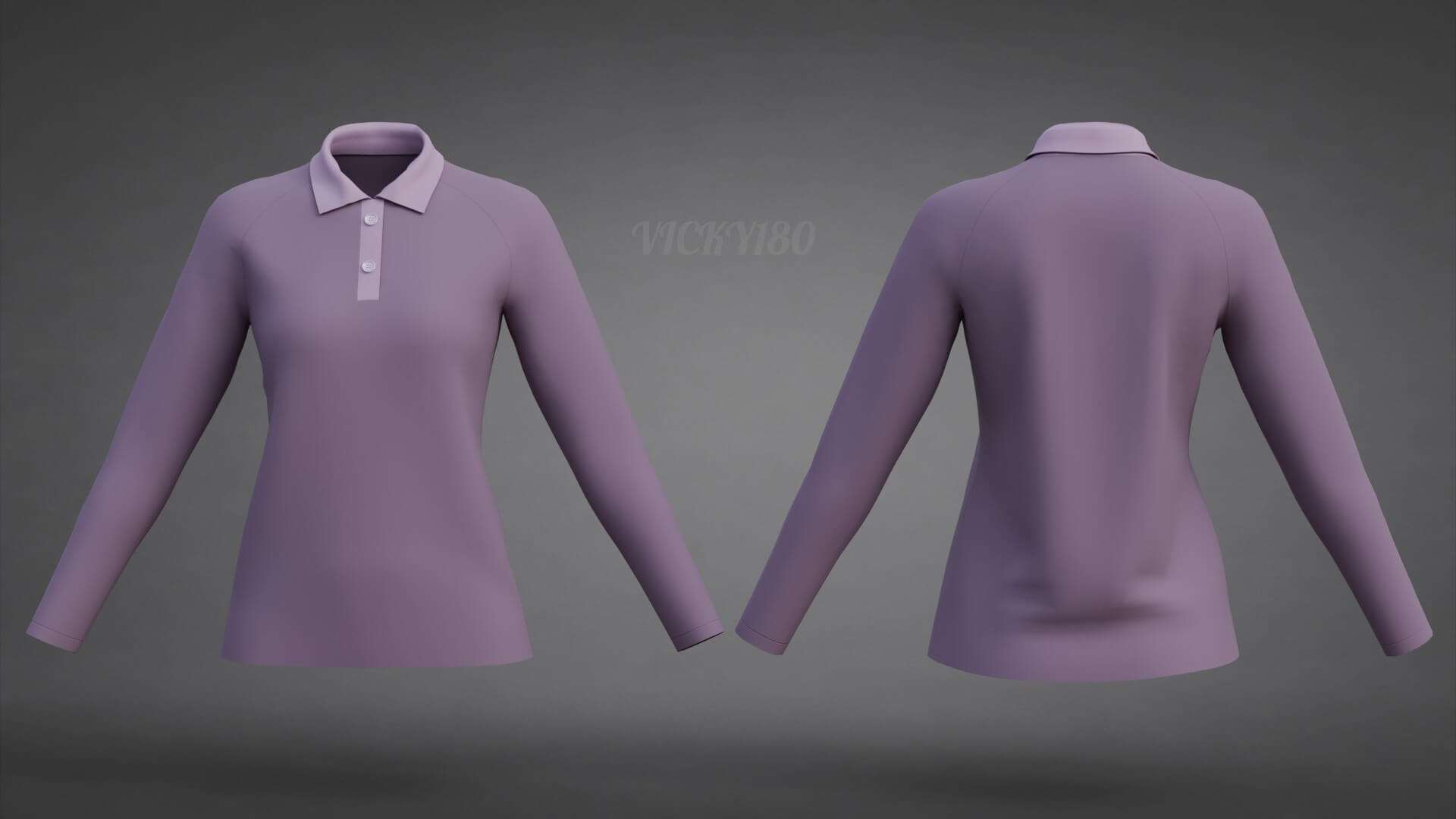Female Long-Sleeve Polo Shirt with Collar Raglan T-Shirt 3D Model