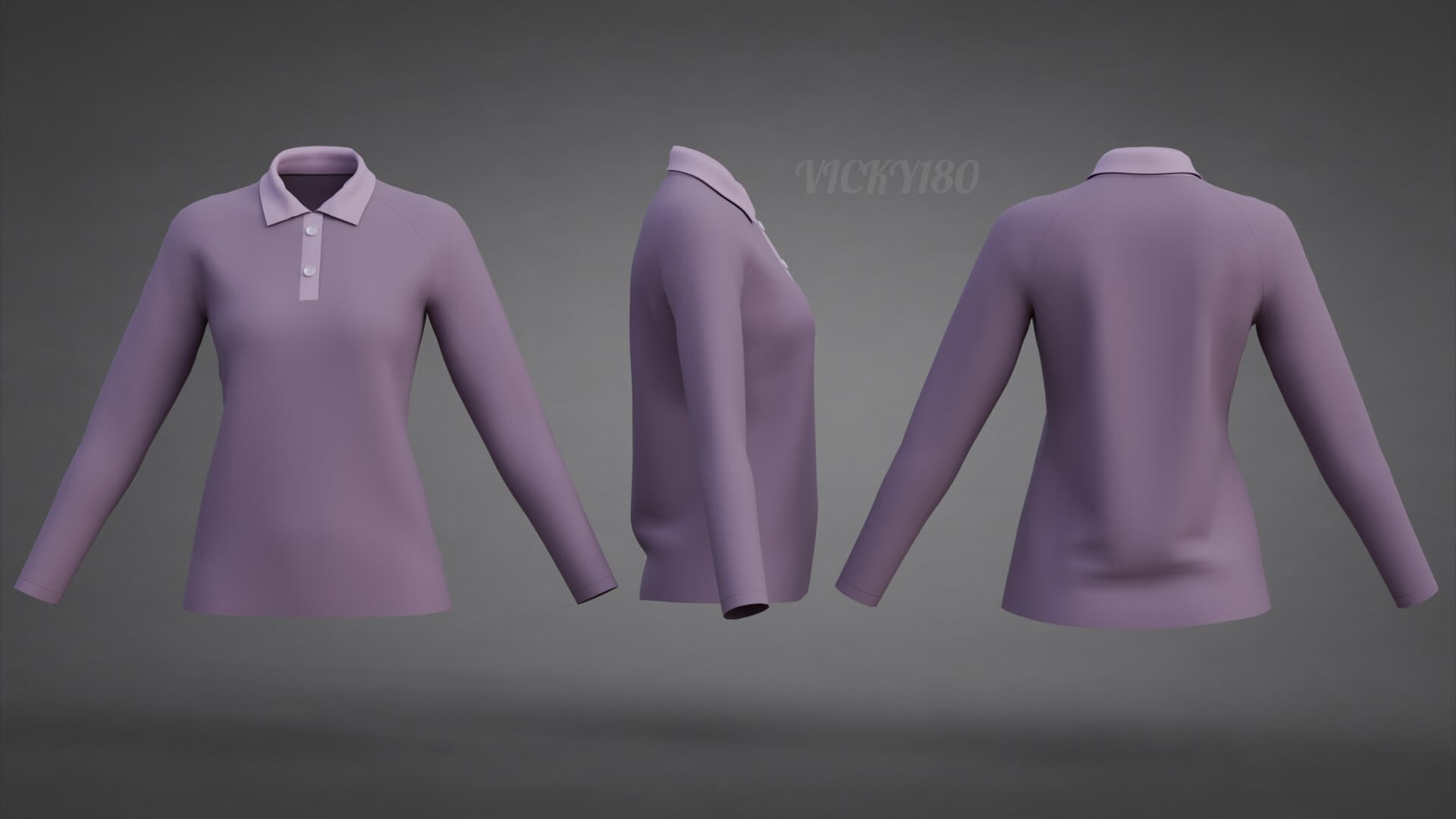 Female Long-Sleeve Polo Shirt with Collar Raglan T-Shirt 3D Model