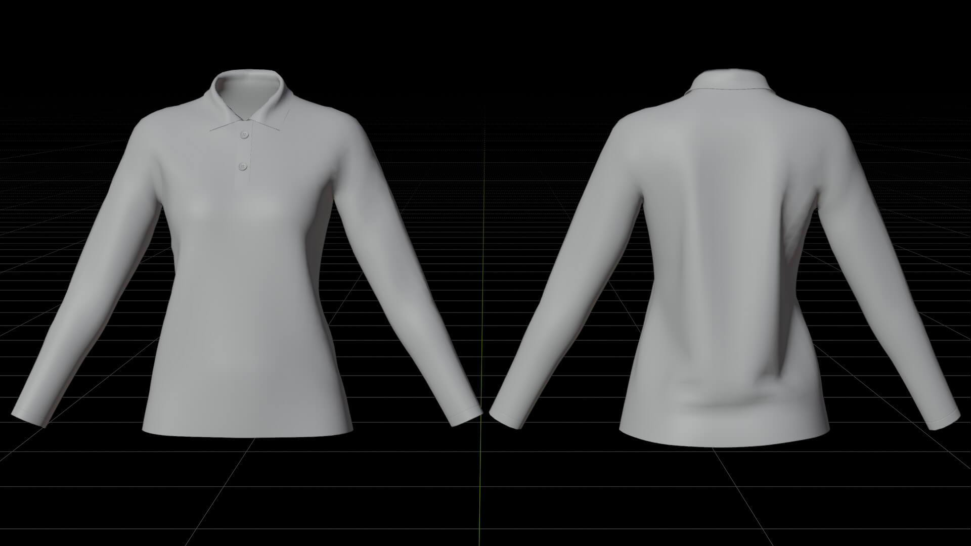 Female Long-Sleeve Polo Shirt with Collar Raglan T-Shirt 3D Model