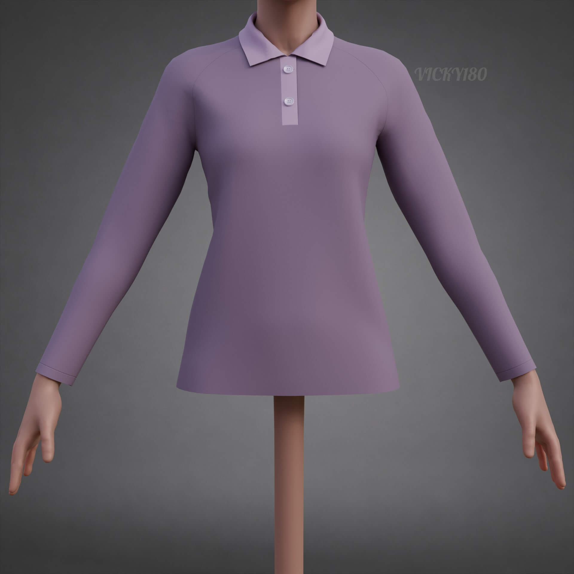 Female Long-Sleeve Polo Shirt with Collar Raglan T-Shirt 3D Model