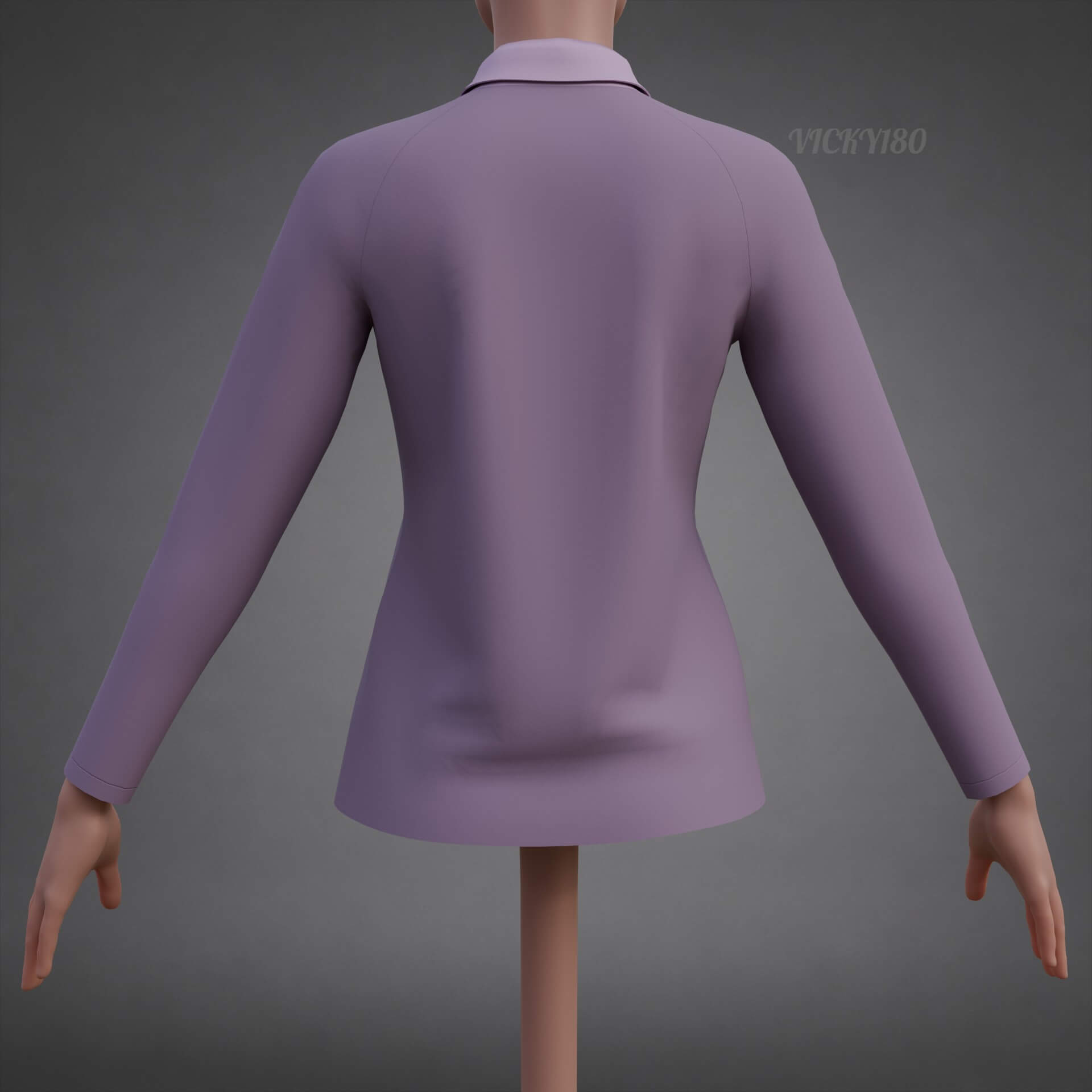 Female Long-Sleeve Polo Shirt with Collar Raglan T-Shirt 3D Model