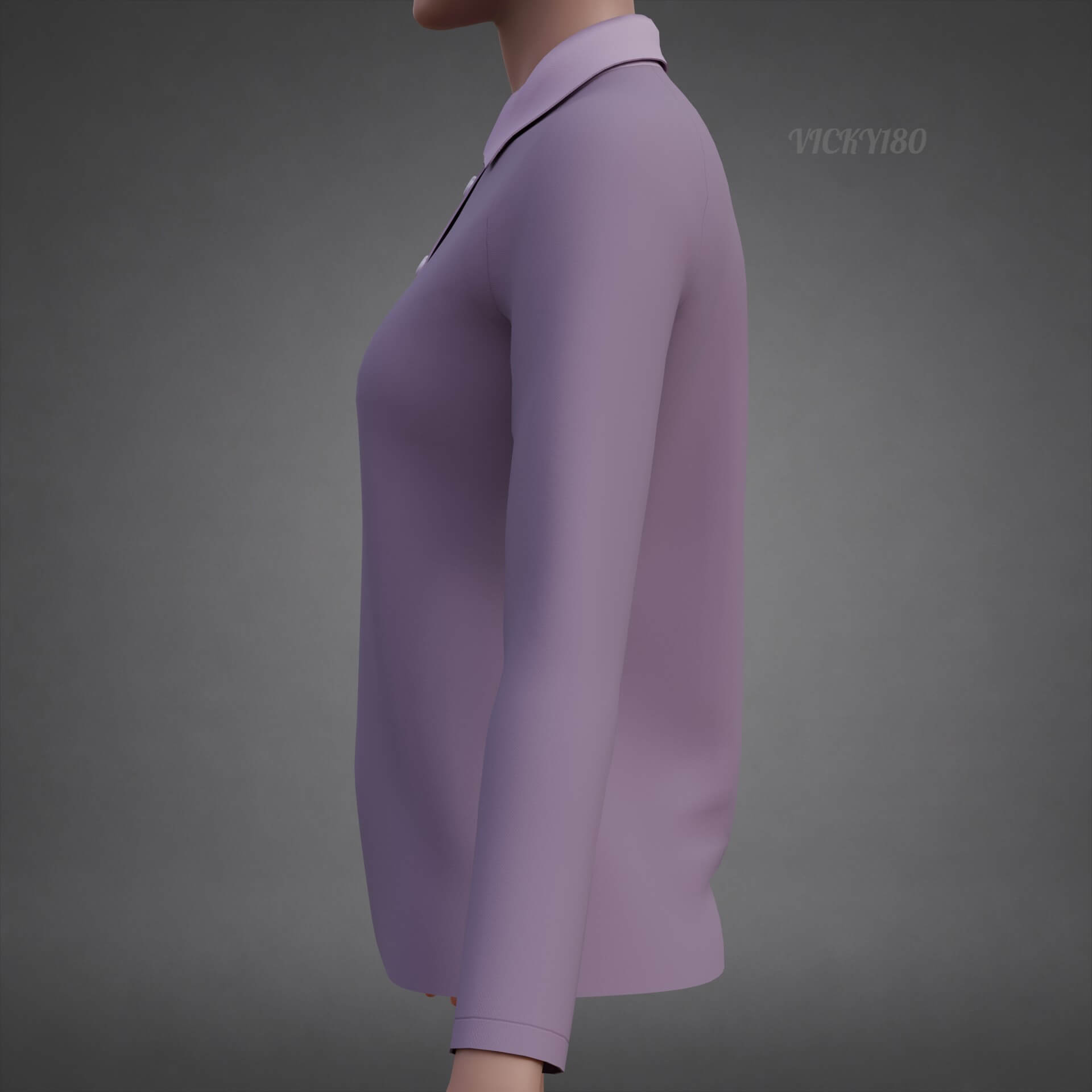 Female Long-Sleeve Polo Shirt with Collar Raglan T-Shirt 3D Model