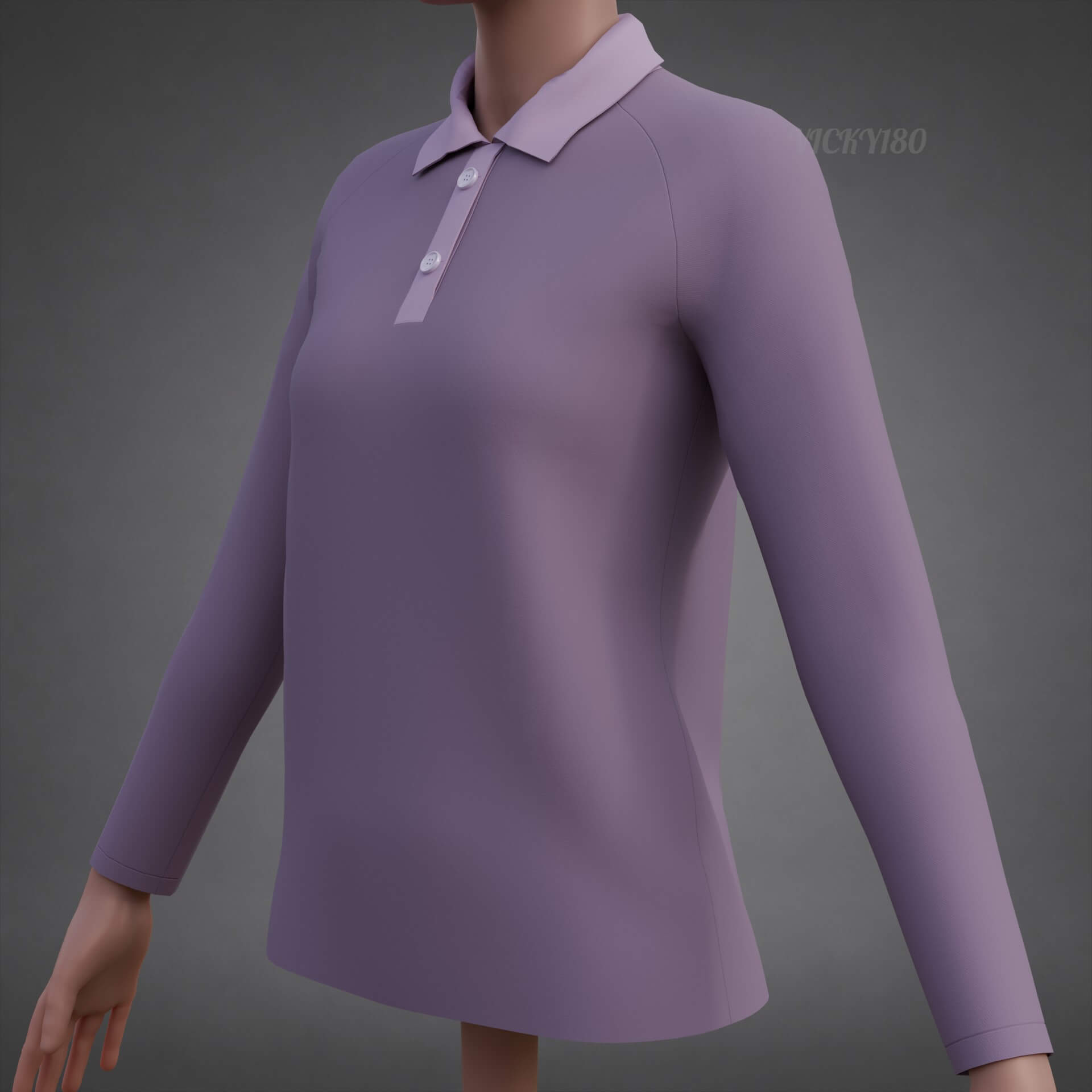 Female Long-Sleeve Polo Shirt with Collar Raglan T-Shirt 3D Model