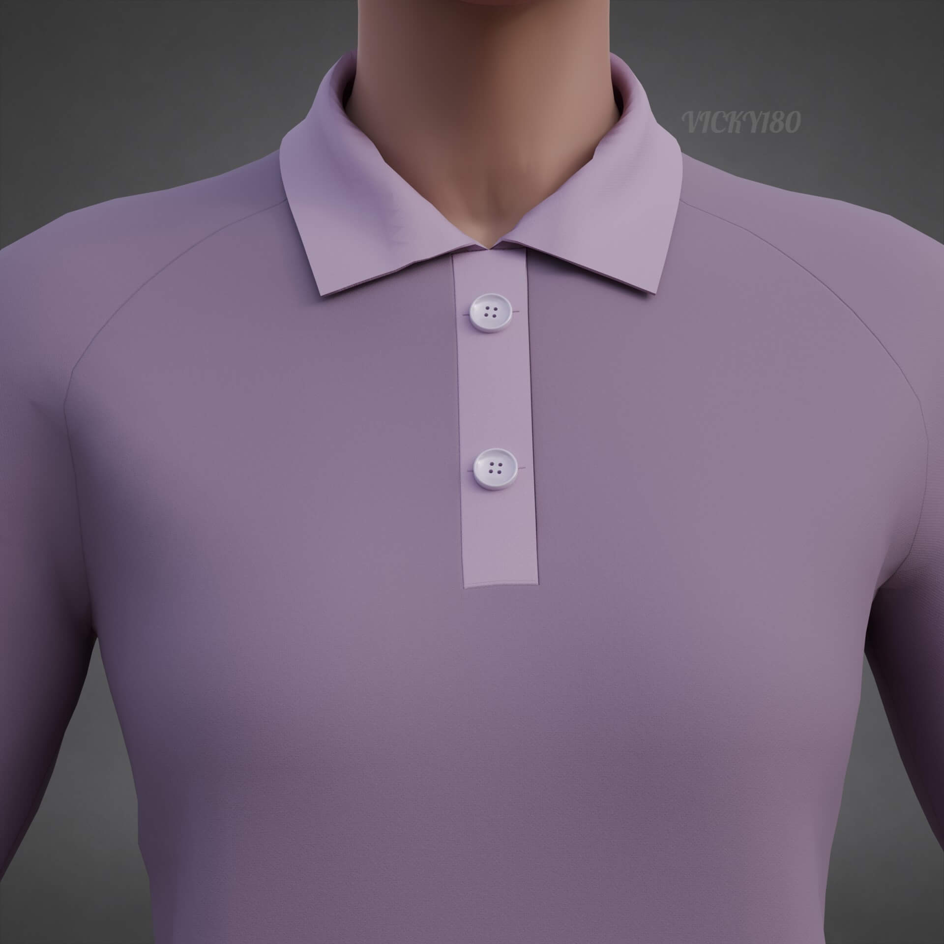 Female Long-Sleeve Polo Shirt with Collar Raglan T-Shirt 3D Model