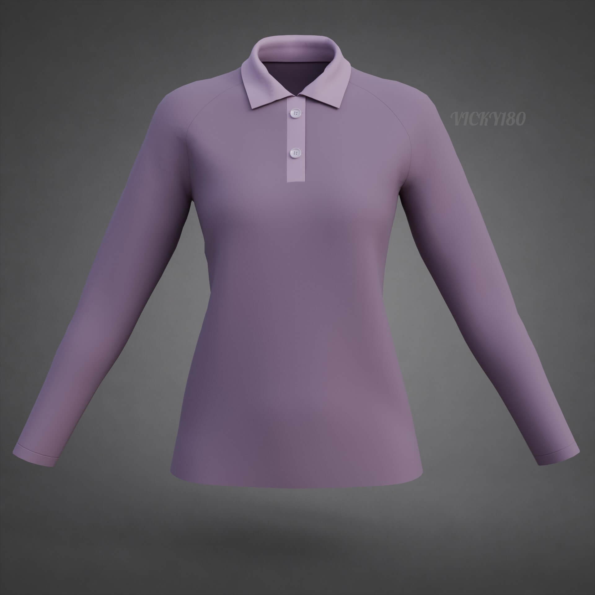 Female Long-Sleeve Polo Shirt with Collar Raglan T-Shirt 3D Model