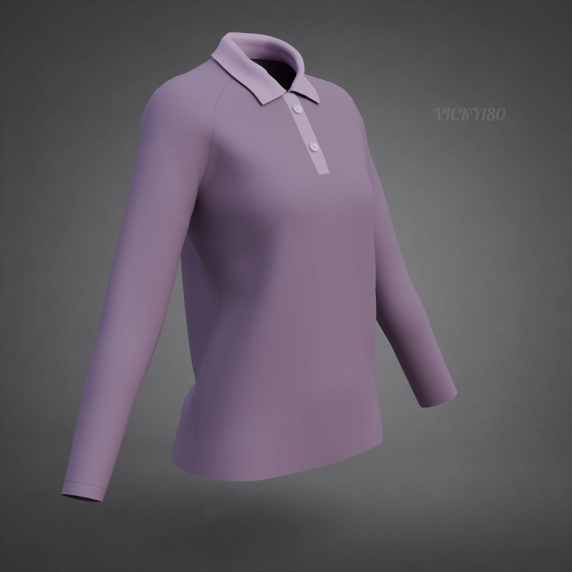 Female Long-Sleeve Polo Shirt with Collar Raglan T-Shirt 3D Model