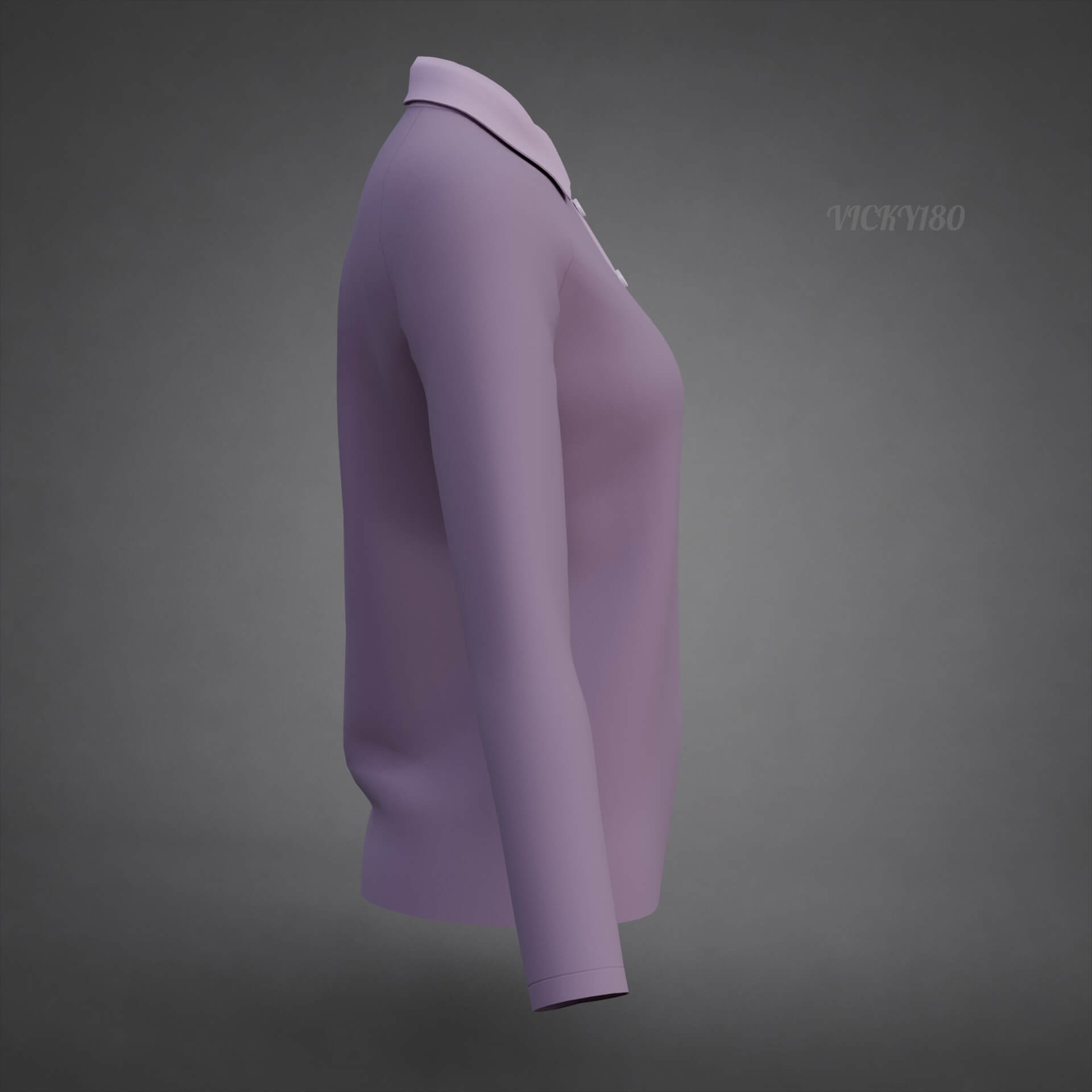 Female Long-Sleeve Polo Shirt with Collar Raglan T-Shirt 3D Model