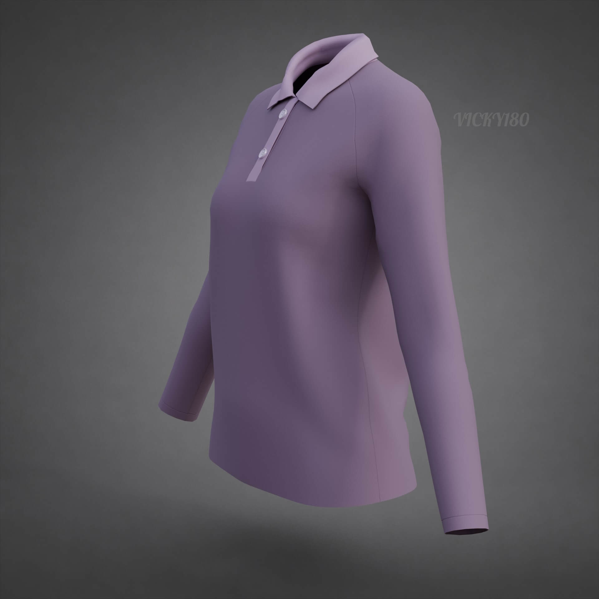 Female Long-Sleeve Polo Shirt with Collar Raglan T-Shirt 3D Model