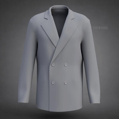 Grey Double-Breasted Suit Jacket 3D Male Blazer Clothing