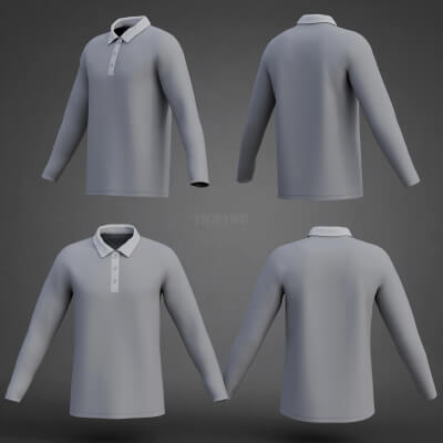 Grey Long-Sleeve Polo Shirt with Collar - Raglan T-Shirt