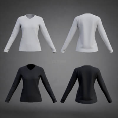 V-Neck Long-Sleeve Low-Poly T-Shirt - White and Black Colors