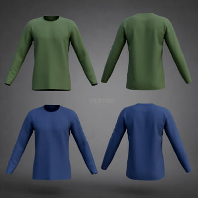 Men’s Long Sleeve T-Shirt Blue and Green Low-Poly Sweatshirt