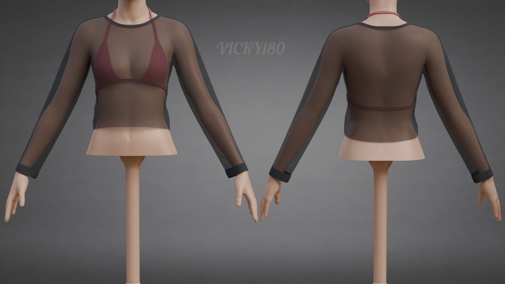 Mesh Fishnet Crop Top and Bikini Bra Clothing 3D Model